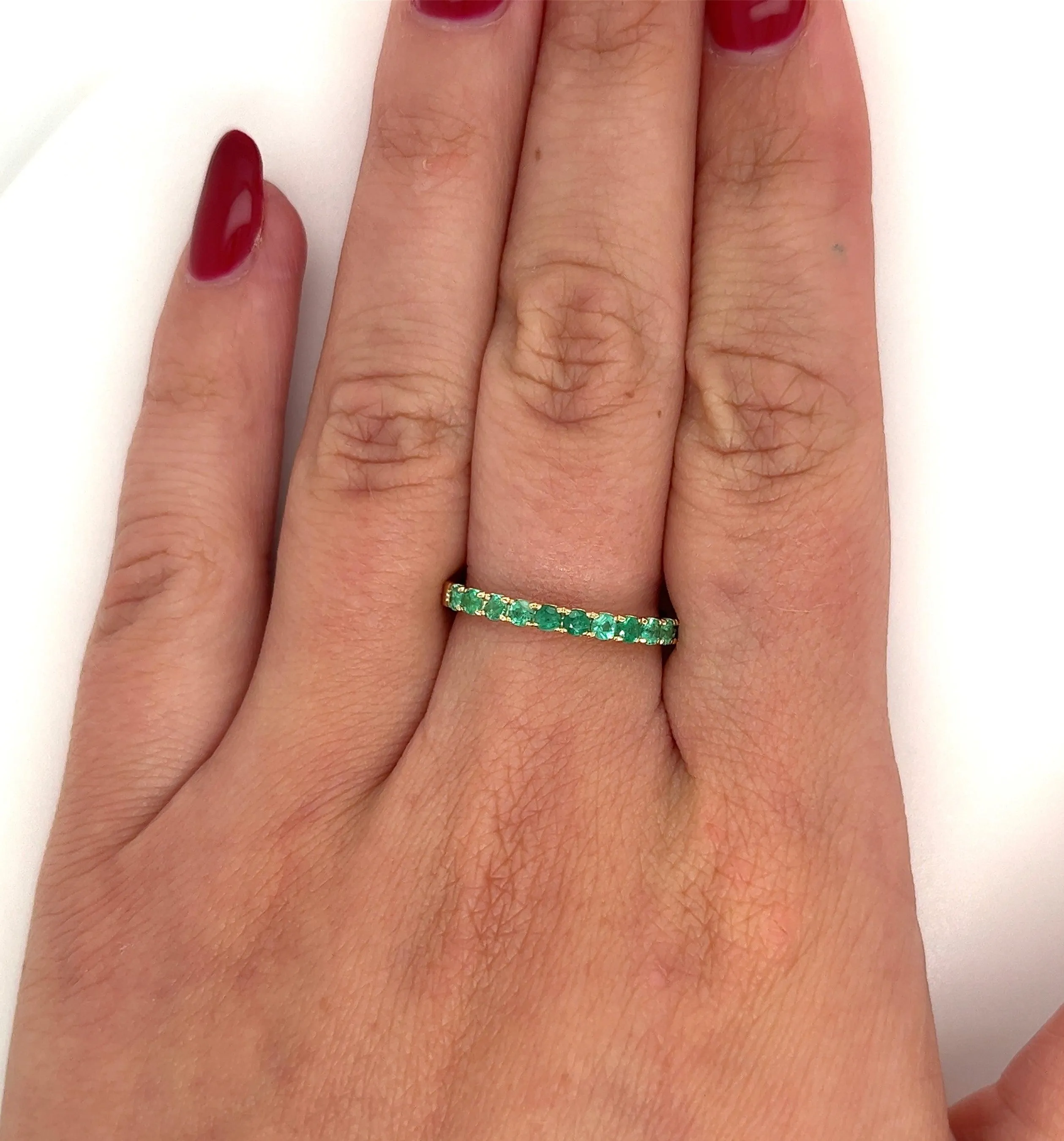 18k Solid Gold Natural Round Emerald Band | Size 6.5-7.5 | 2.0-2.5mm