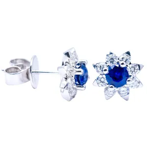 18k White Gold Sapphire & Diamond Studs