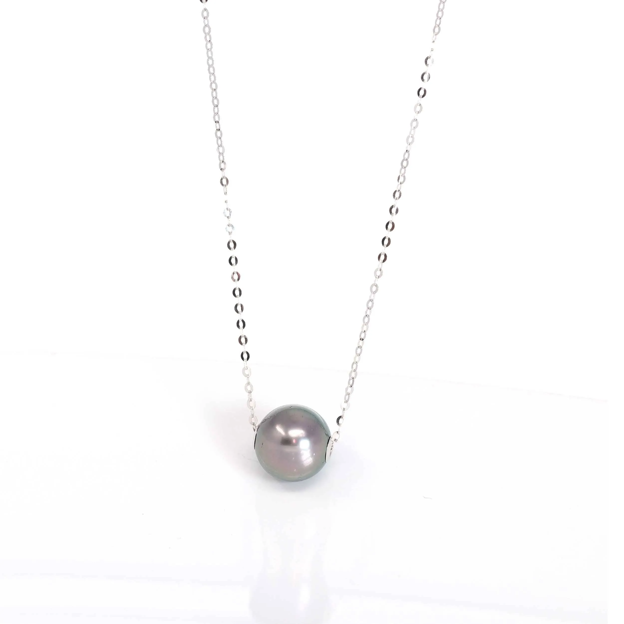 18k White Gold Tahitian AA Pearl Necklace