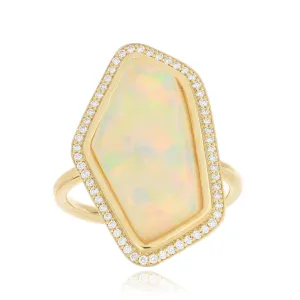 18k Yellow Gold Freeform Ethiopian Opal and Diamond Ring