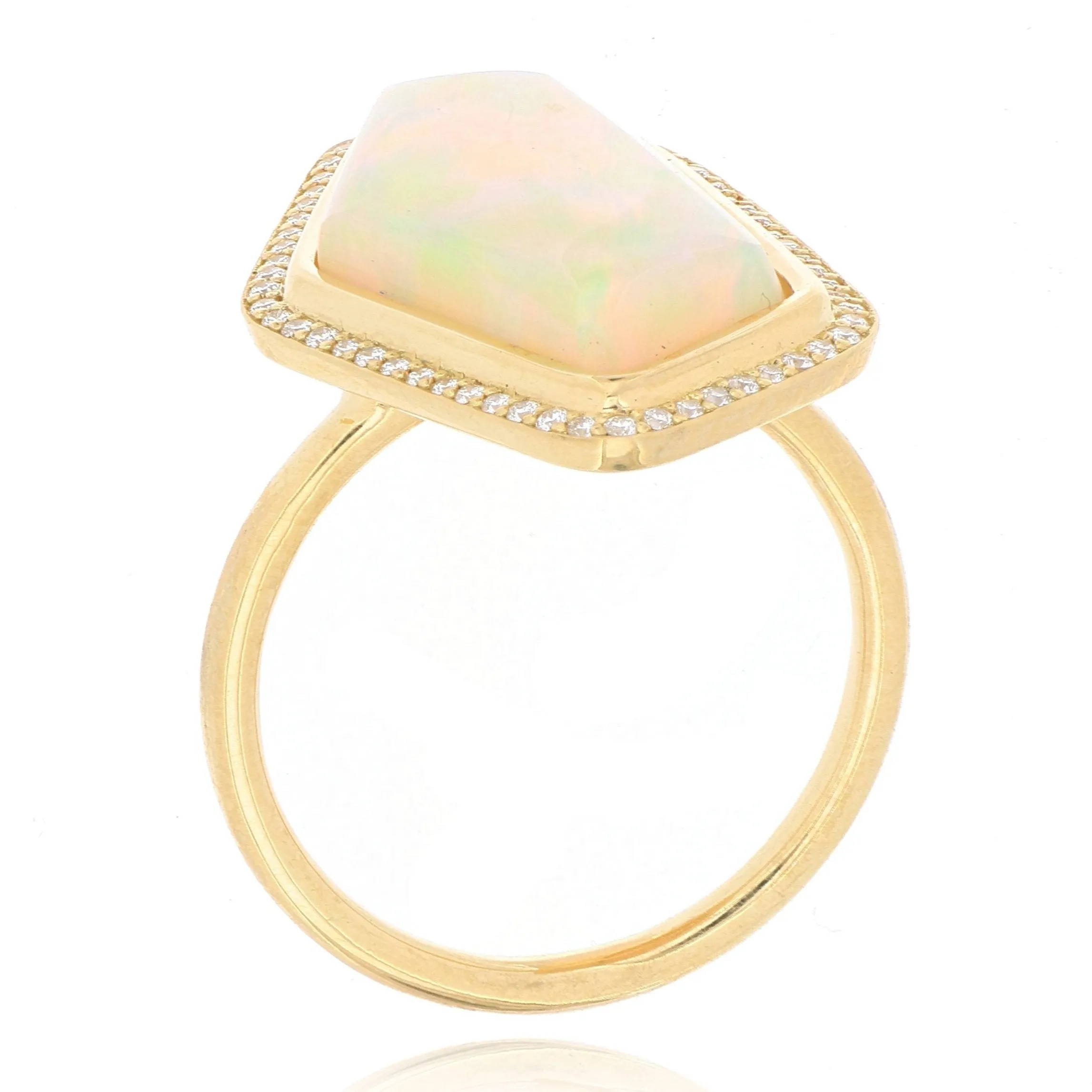 18k Yellow Gold Freeform Ethiopian Opal and Diamond Ring