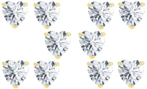 18k Yellow Gold Plated 3Ct Heart White Sapphire Set Of Five Stud Earrings