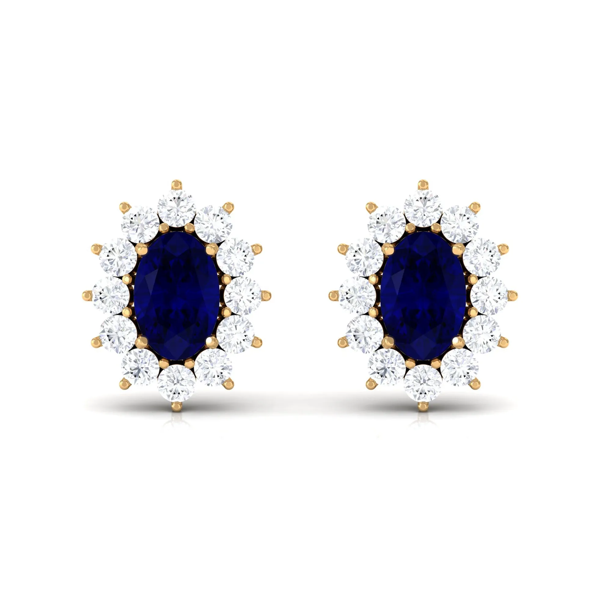 2 CT Oval Shape Blue Sapphire and Diamond Starburst Stud Earrings