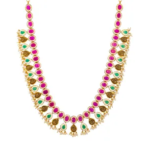 22K Yellow Gold, Gemstone, and Pearl Necklace (108.7gm)