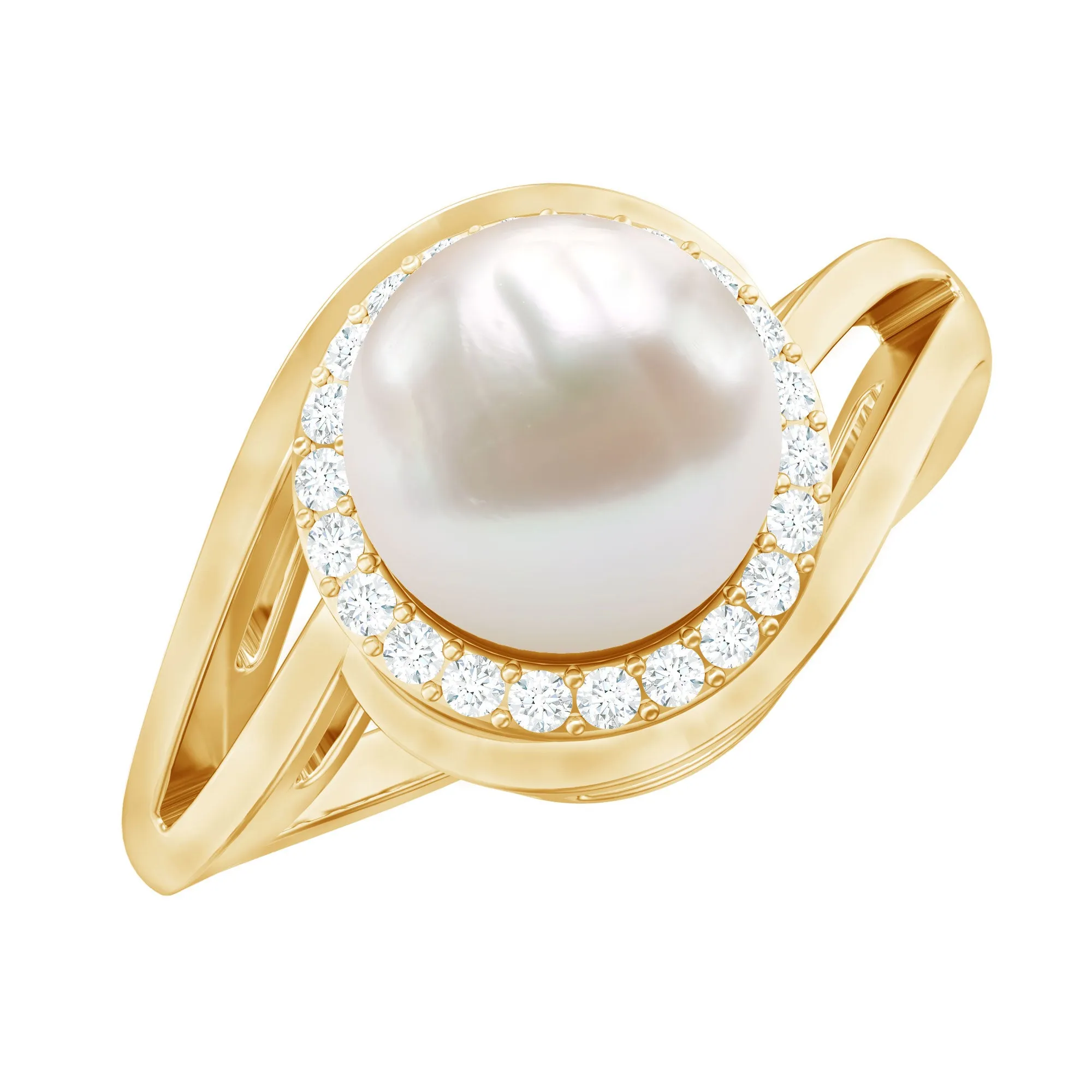 3.25 CT Freshwater Pearl Bypass Cocktail Ring with Diamond Halo