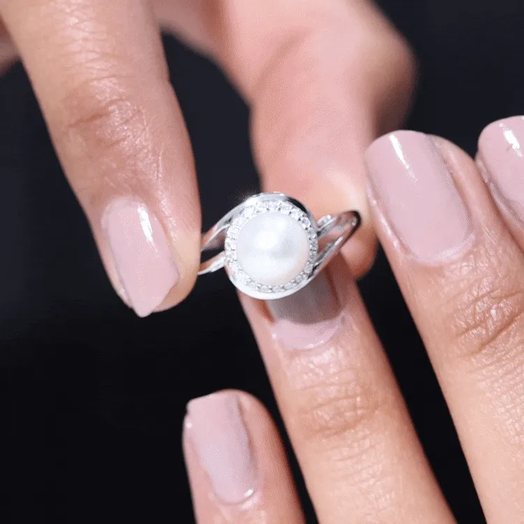 3.25 CT Freshwater Pearl Bypass Cocktail Ring with Diamond Halo