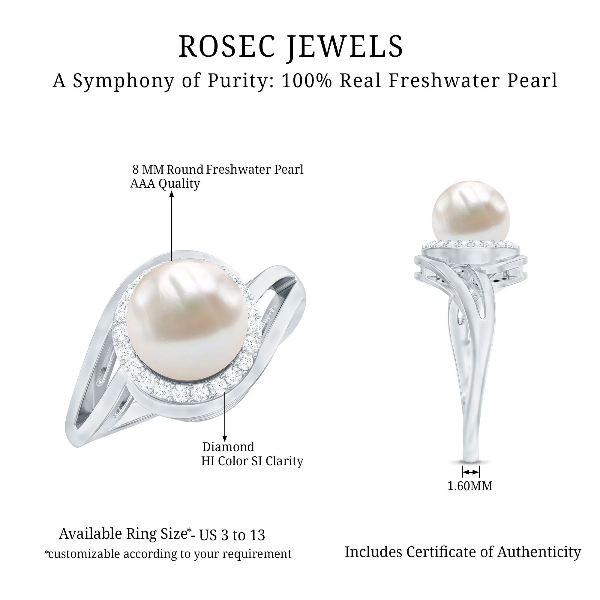 3.25 CT Freshwater Pearl Bypass Cocktail Ring with Diamond Halo