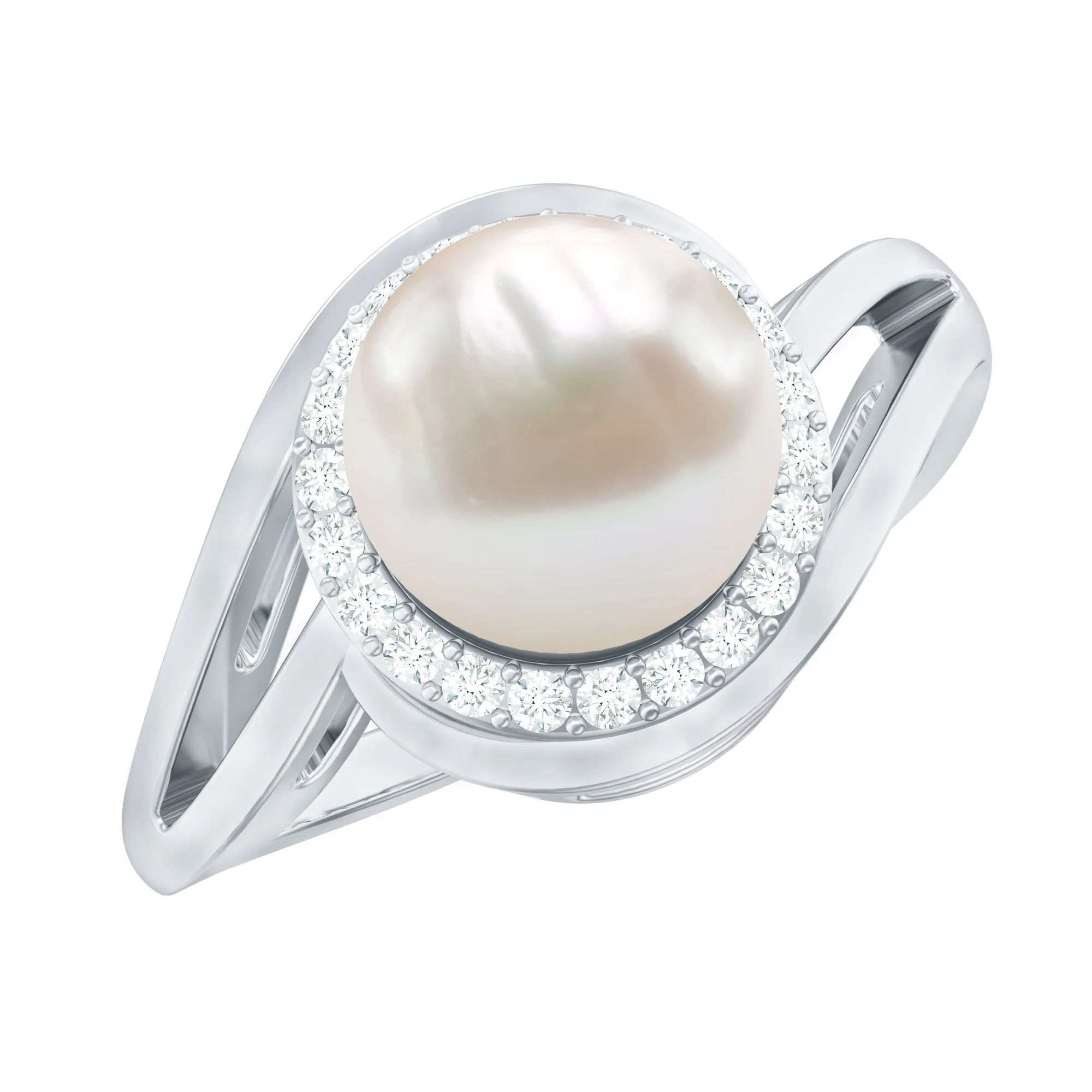 3.25 CT Freshwater Pearl Bypass Cocktail Ring with Diamond Halo