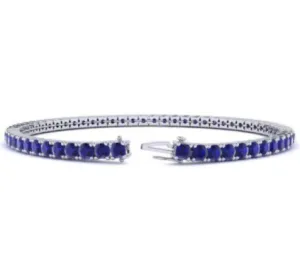 4 CTW Lab Grown Sapphire Tennis Bracelet In 14k White Gold Plate