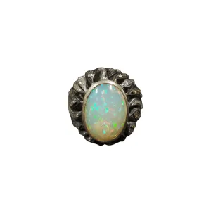 925 Silver Ethiopian Opal & Diamond Ring