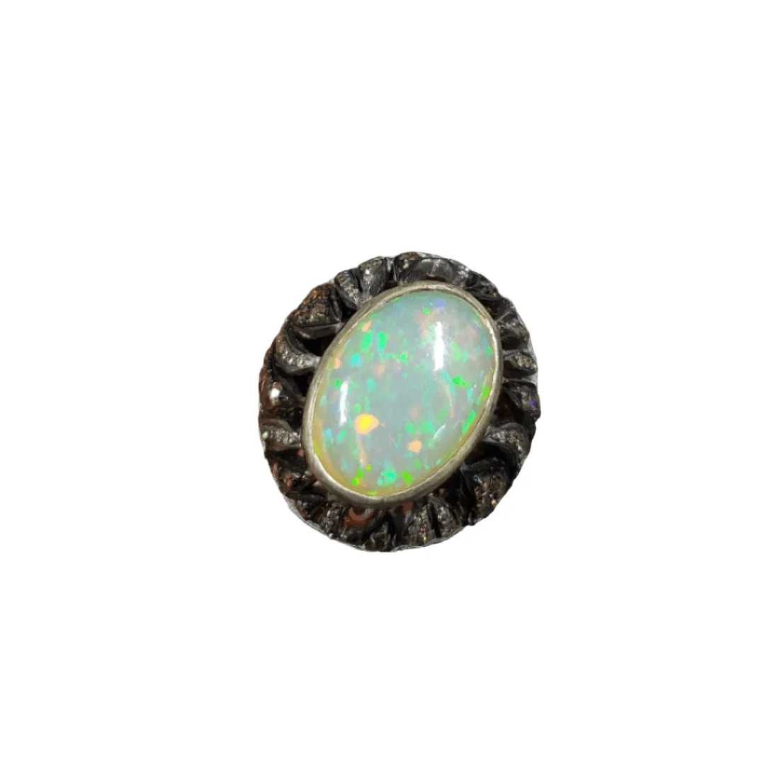 925 Silver Ethiopian Opal & Diamond Ring