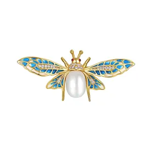 925 Silver Pearl Bee Brooch