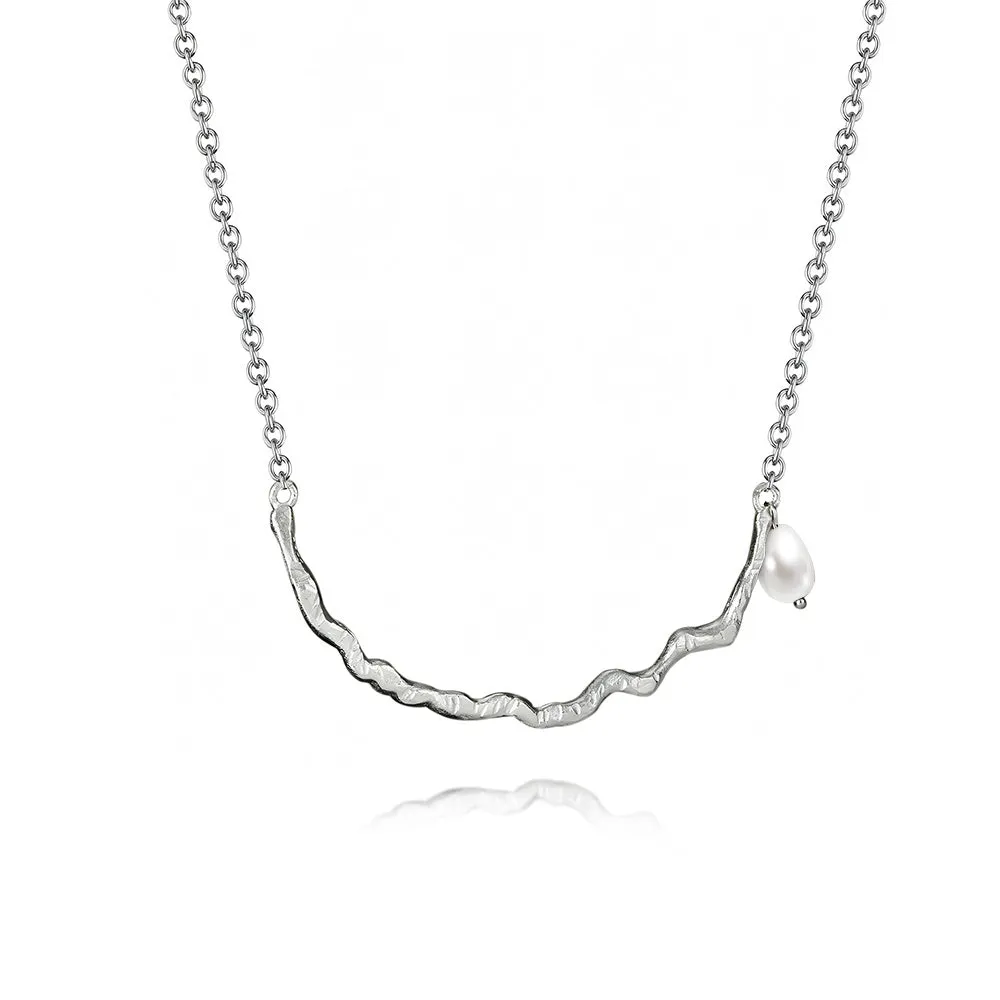 925 Silver Wavy Line Pearl Necklace