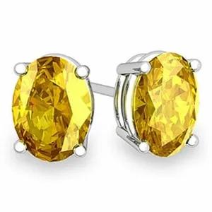 925 Sterling Silver 2.00ct Genuine Oval Yellow Sapphire Stud Earrings