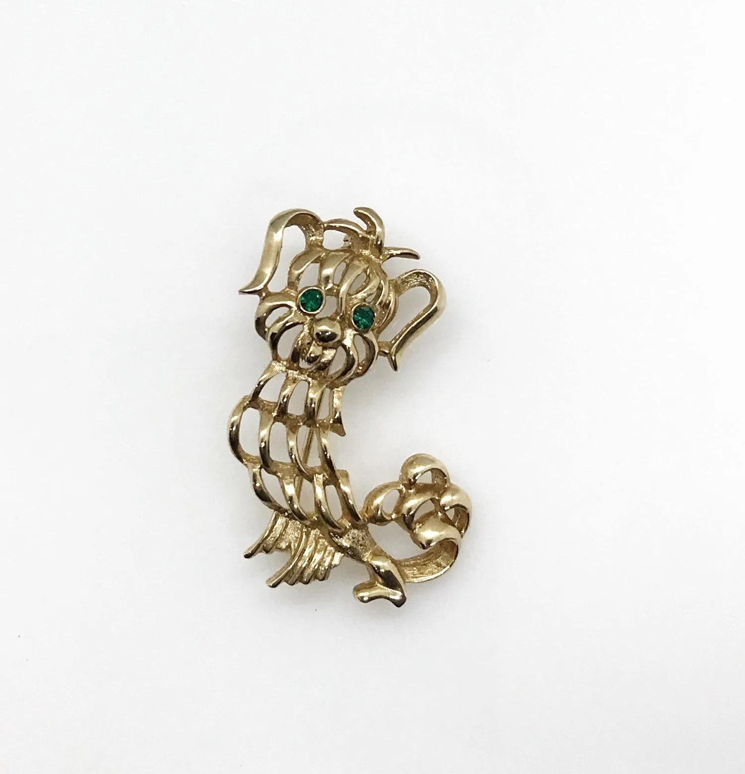 Adorable Avon Green-Eyed Vintage Dog Brooch