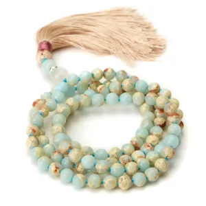 African Opal 6mm Knotted Mala with Silk Tassel #79