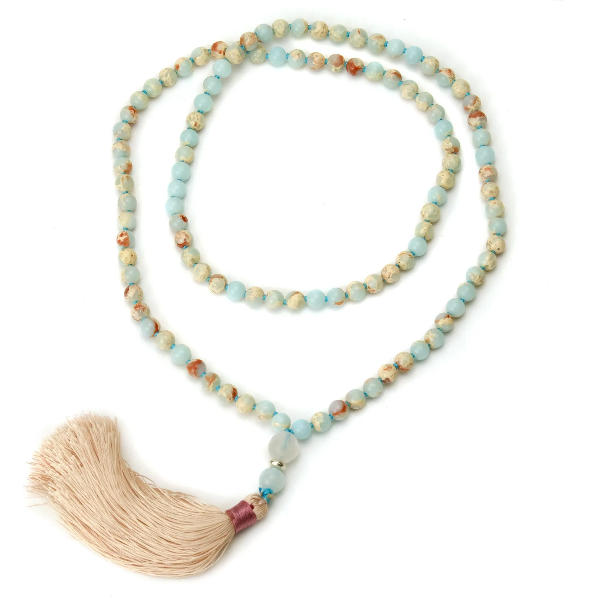 African Opal 6mm Knotted Mala with Silk Tassel #79