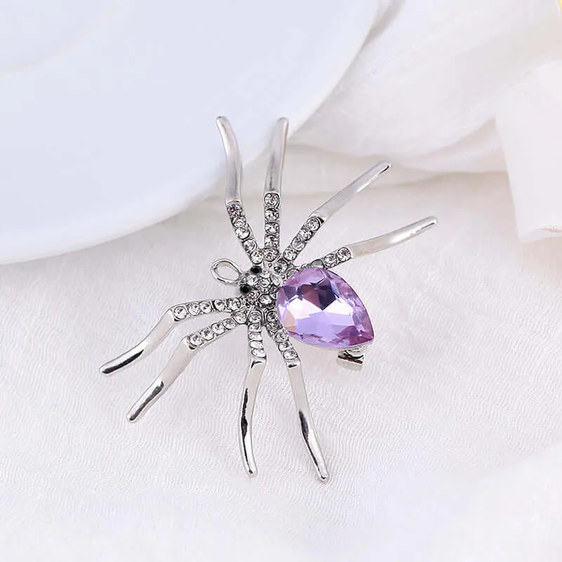 Alloy Purple Diamond Spider Brooch