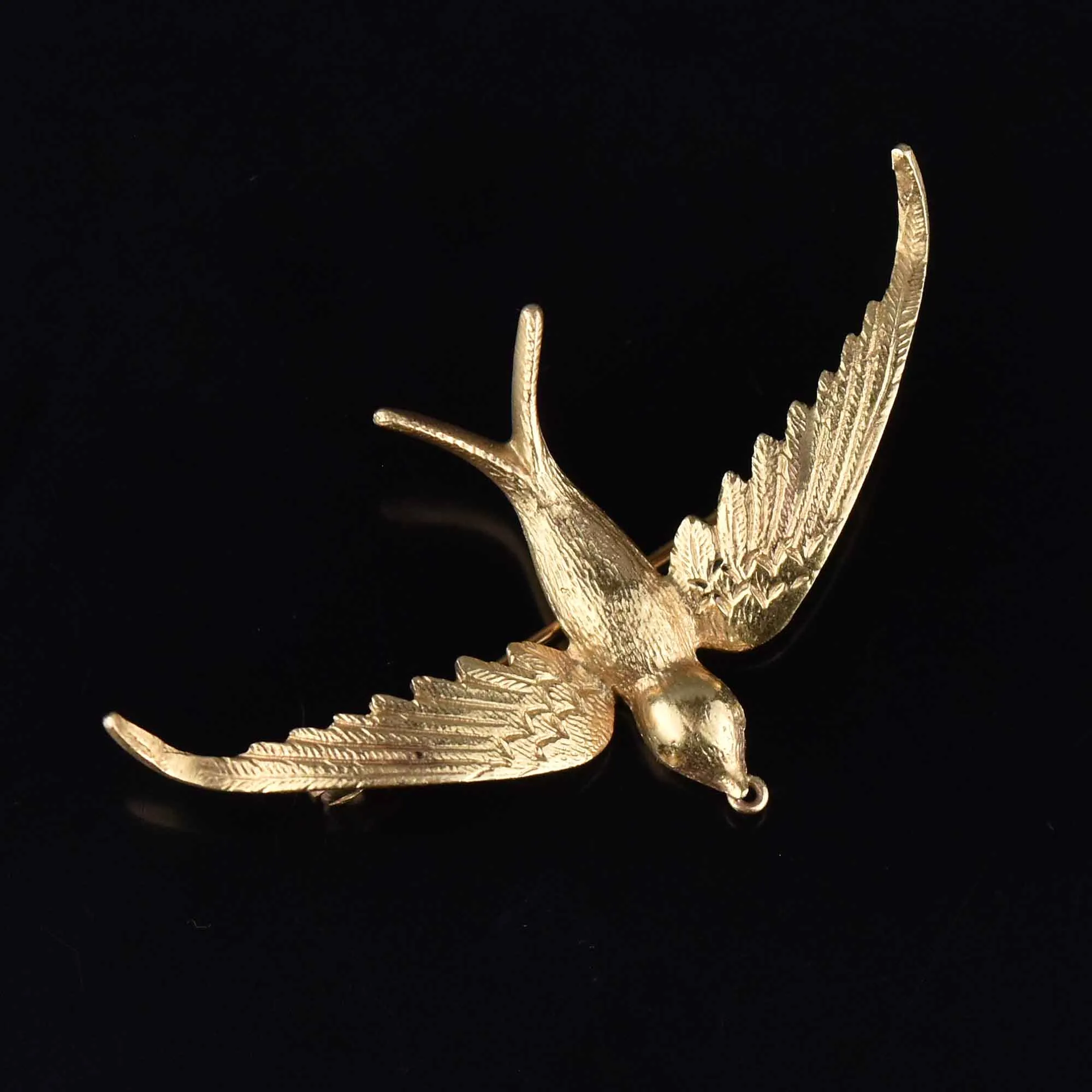 Antique 15K Gold Swallow Brooch Pin, 2 in ON HOLD