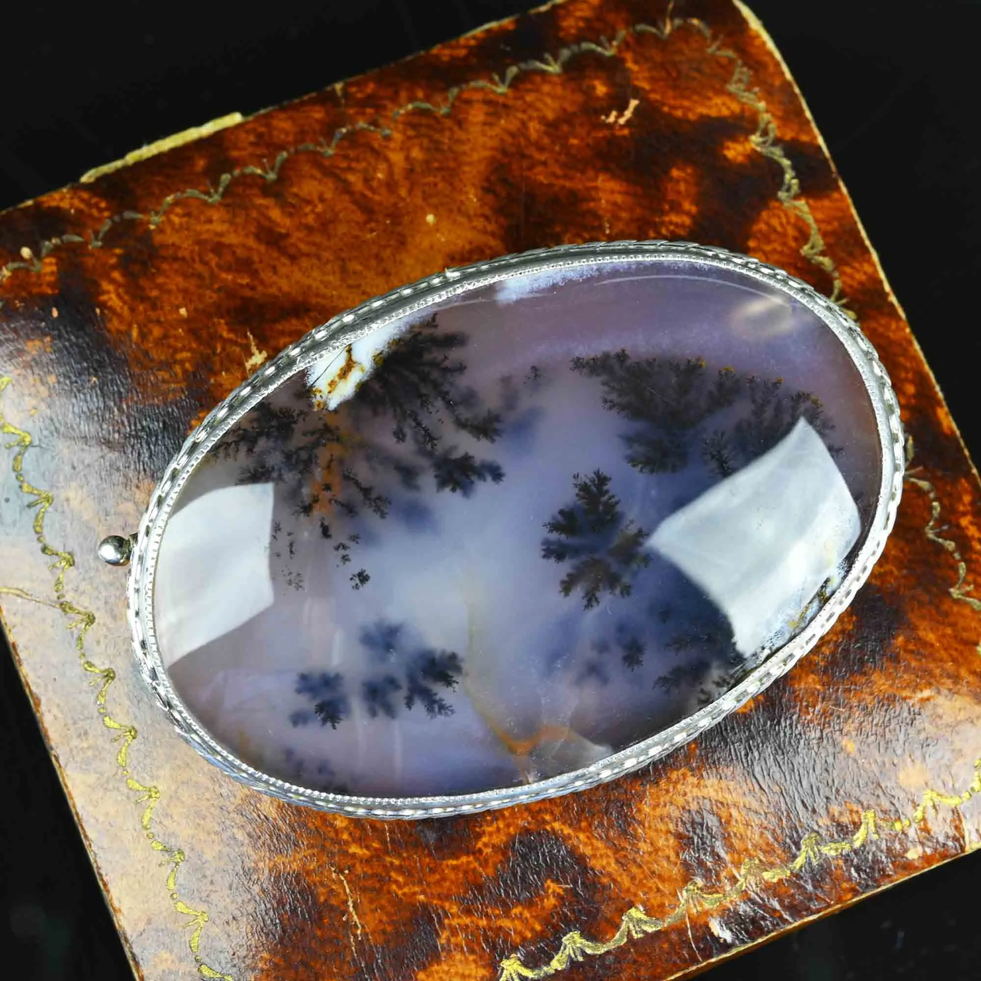 Antique Edwardian Dendritic Moss Agate Brooch