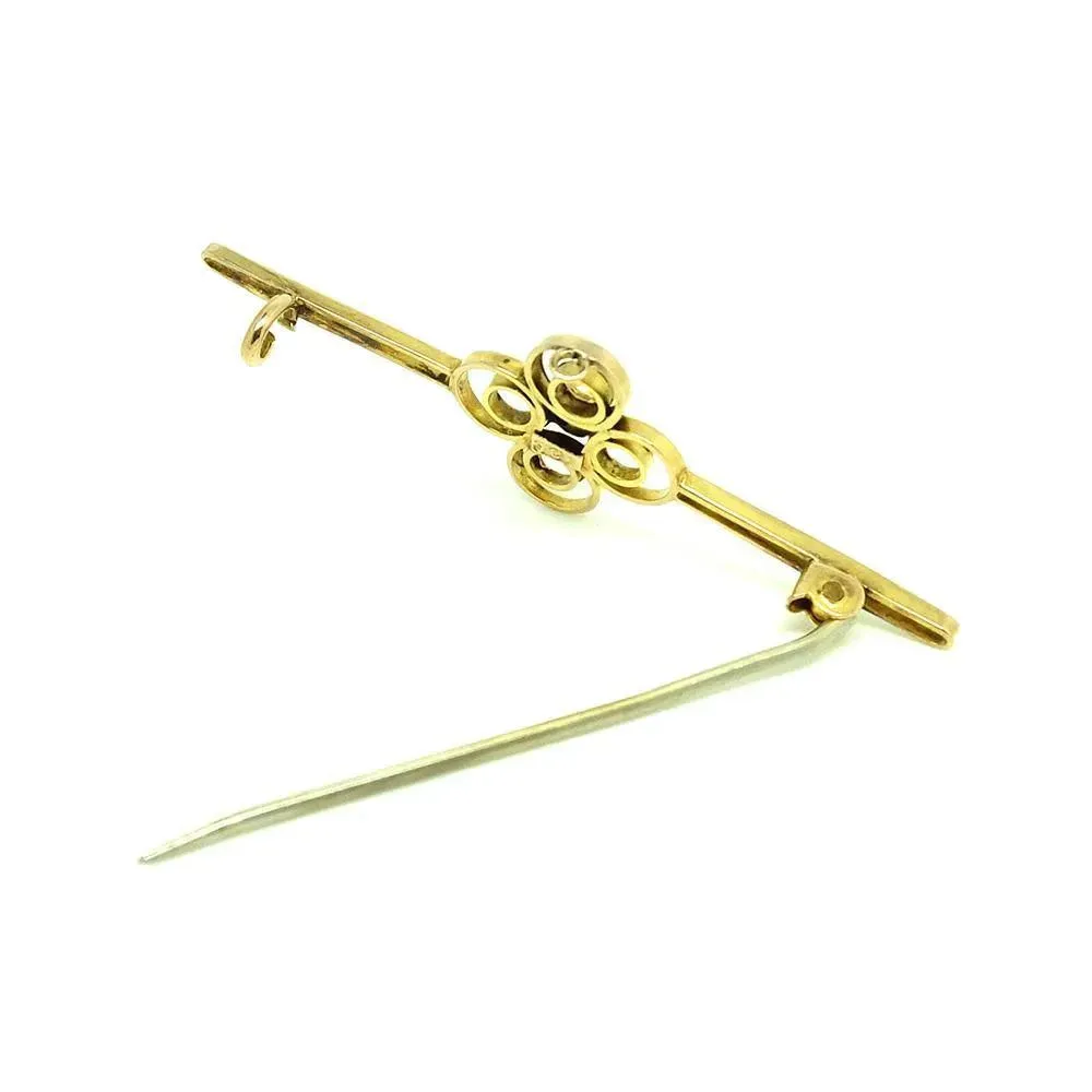 Antique Edwardian Flower 9ct Yellow Gold Bar Brooch