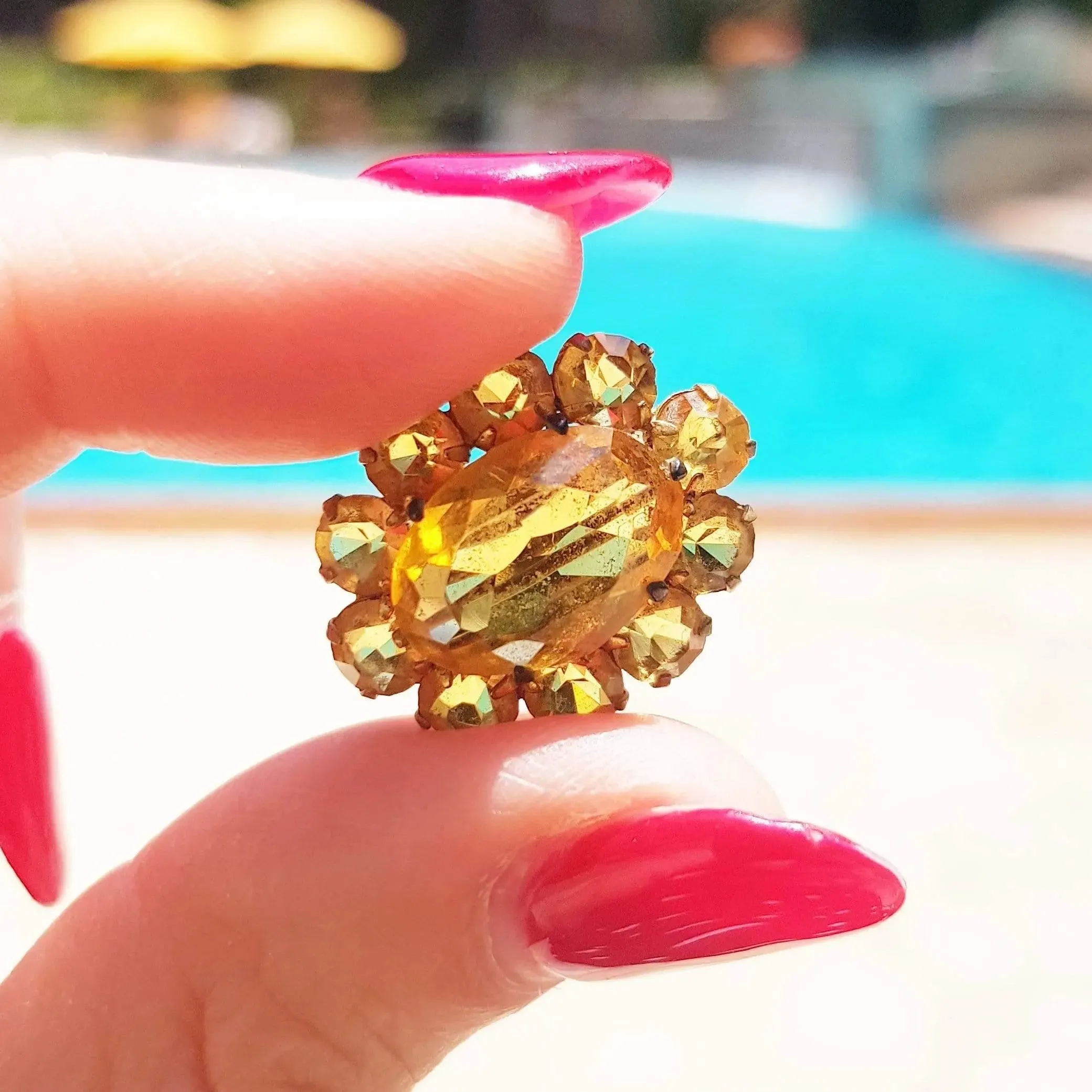 Antique Edwardian Orange Glass Brooch