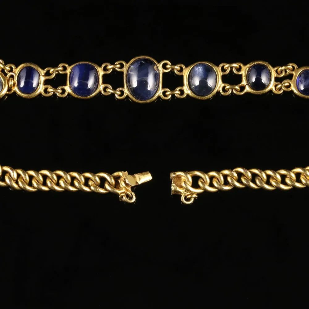 Antique Victorian Cabochon Sapphire Bracelet 18Ct Gold