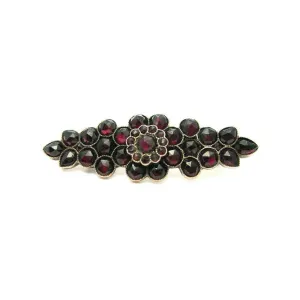 Antique Victorian Garnet Floral Gold Bar Brooch