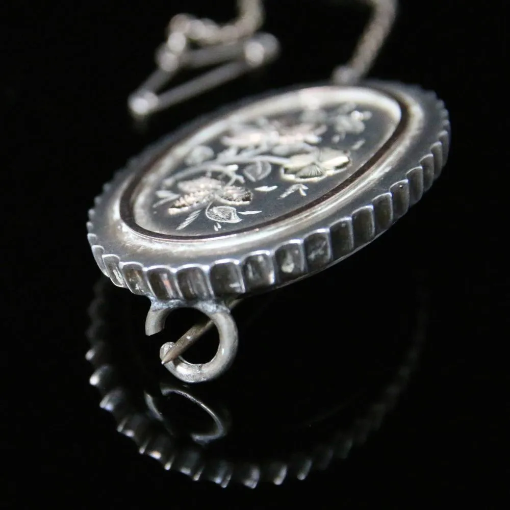 Antique Victorian Silver Gold Locket Brooch Circa 1900