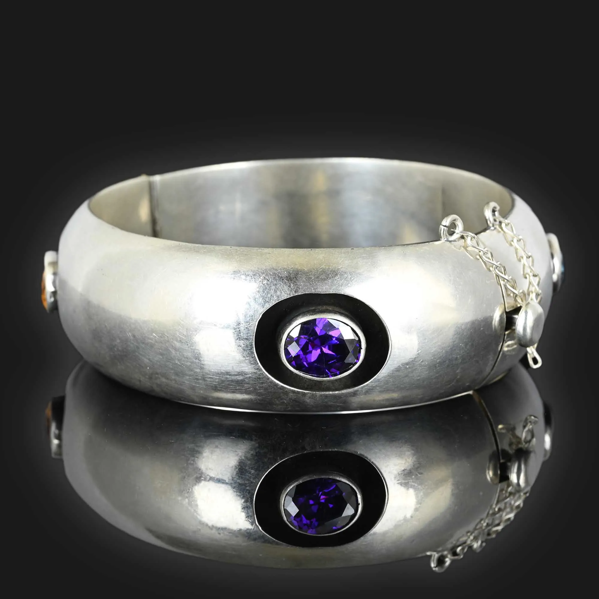 Aquamarine Citrine Amethyst Quartz Silver Bangle Bracelet