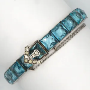 Aquamarine, Diamanté & Sterling Buckle Bracelet