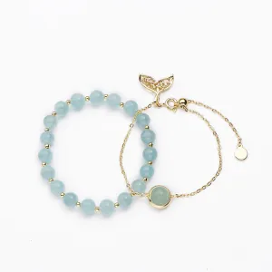 Aquamarine Double Layered Sterling Silver Bracelet