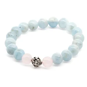 Aquamarine/Rose Quartz Stretch Bracelet with 925 Sterling Silver Bead