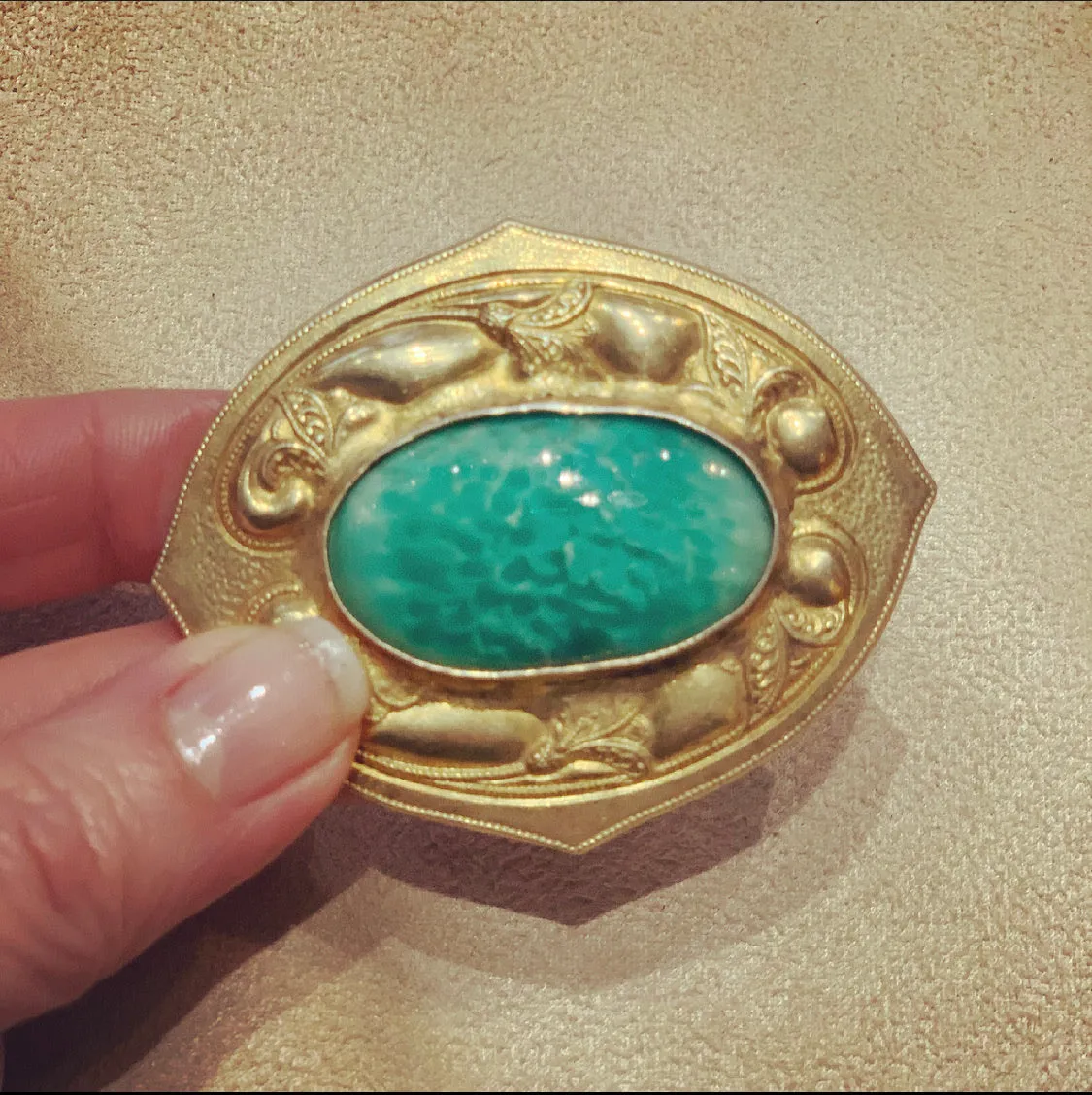 Art Nouveau Jade Green brooch