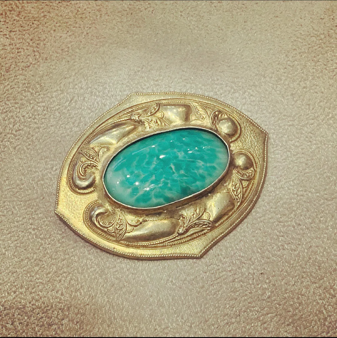 Art Nouveau Jade Green brooch