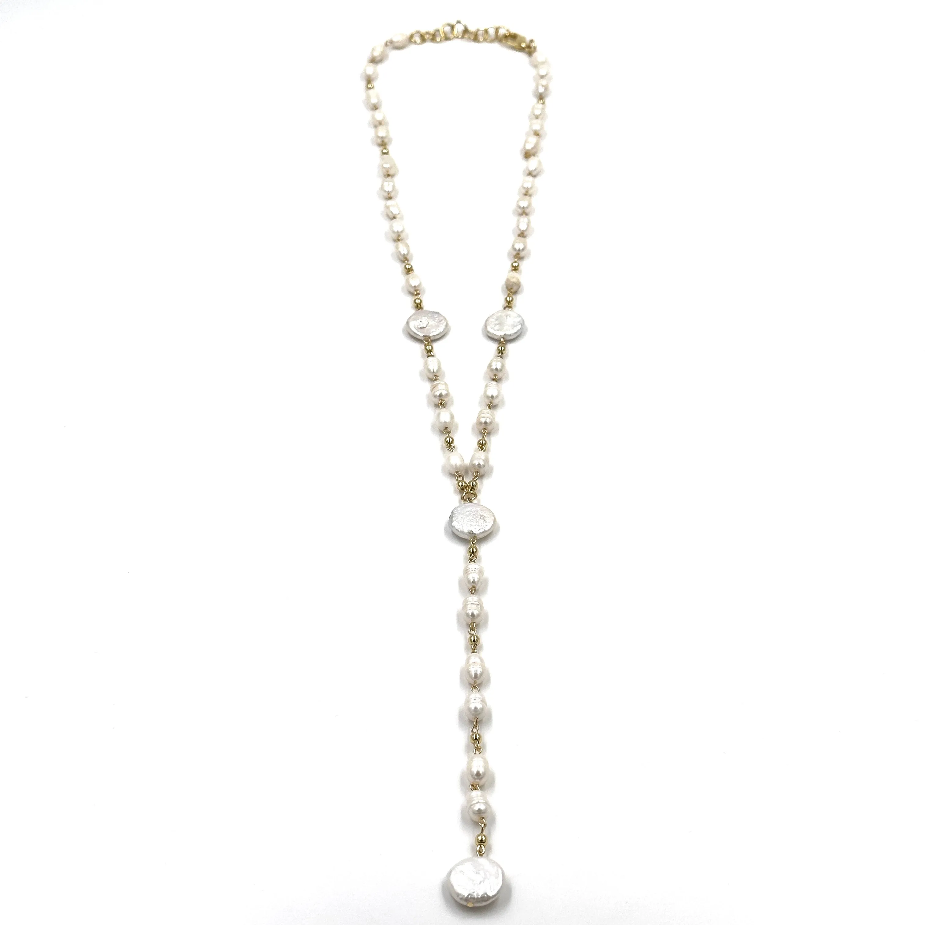 Ashley Gold Stainless Steel Gold Plated Assorted Pearl Lariat Necklace