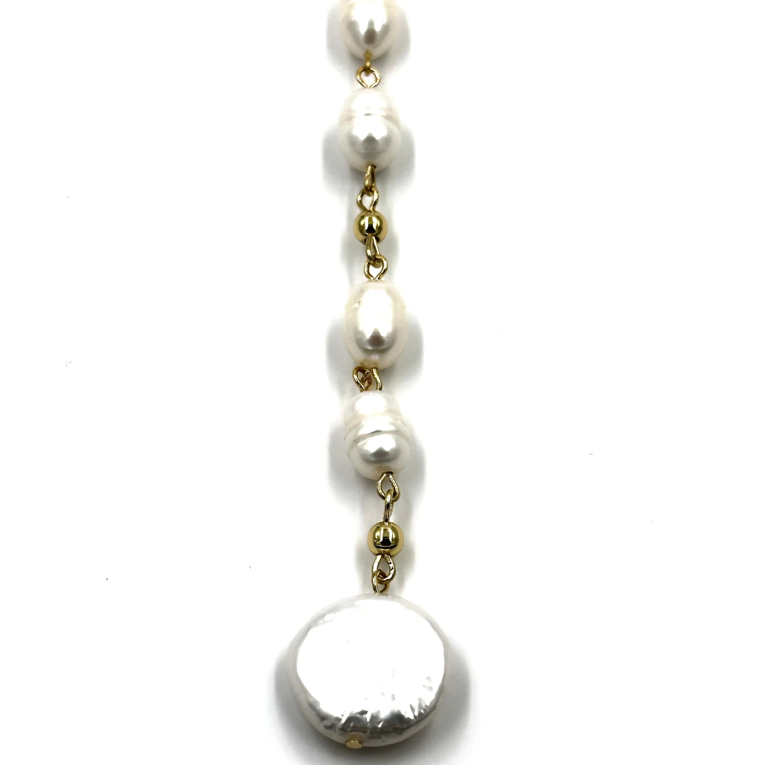 Ashley Gold Stainless Steel Gold Plated Assorted Pearl Lariat Necklace