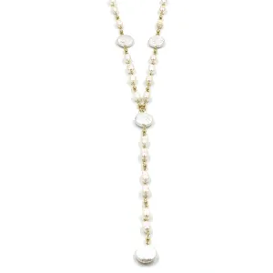 Ashley Gold Stainless Steel Gold Plated Assorted Pearl Lariat Necklace