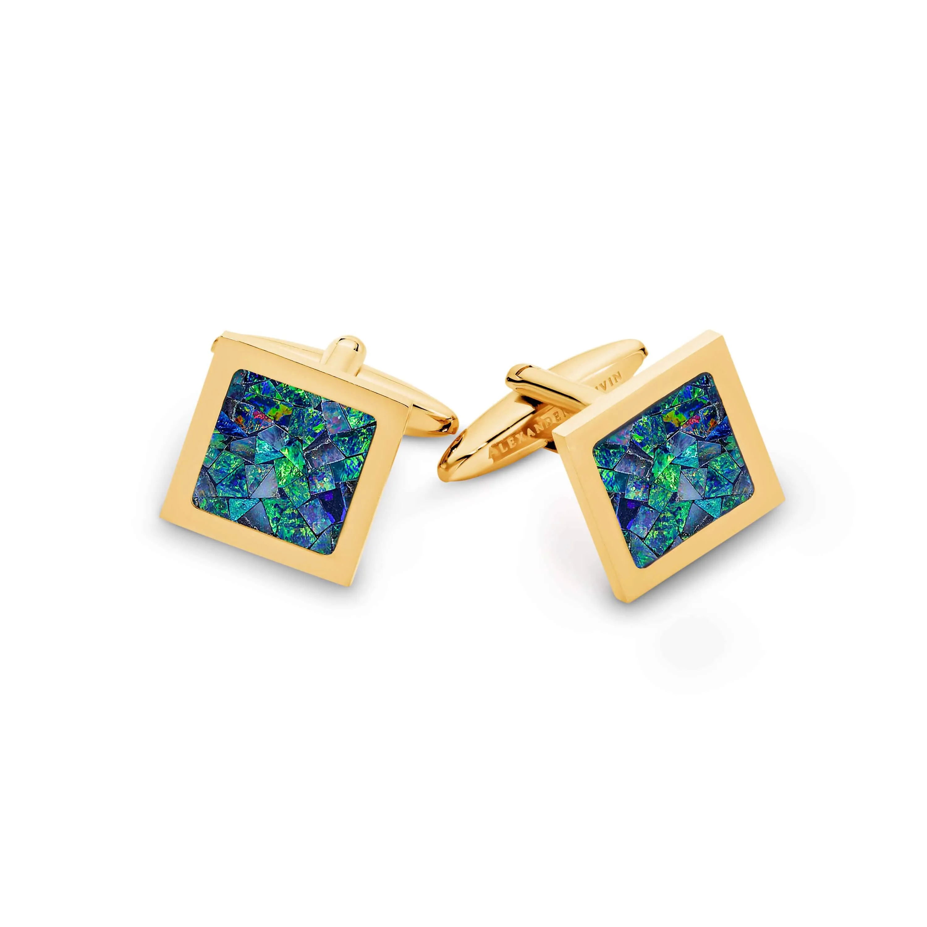 Australian Square Opal Cufflinks (Green Yellow Gold)