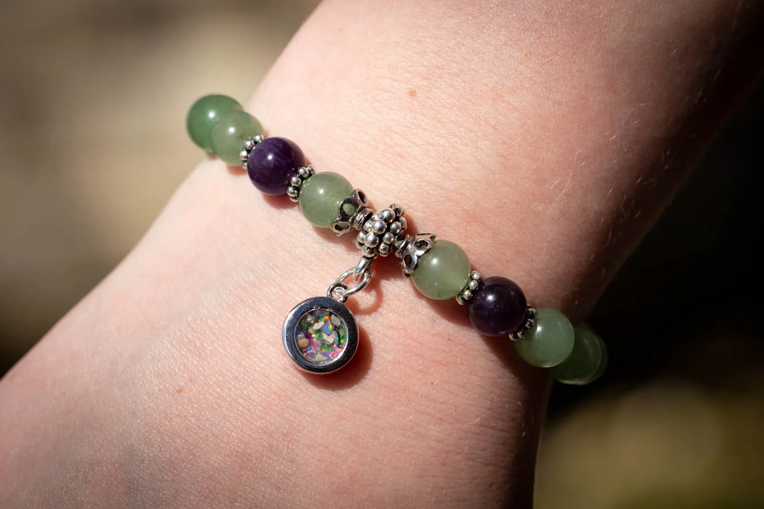 Aventurine and Amethyst Healing Bracelet with Cremation Ashes