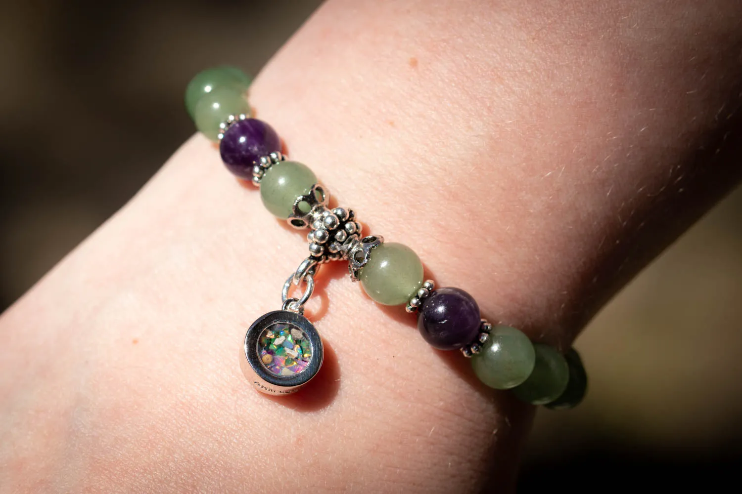 Aventurine and Amethyst Healing Bracelet with Cremation Ashes