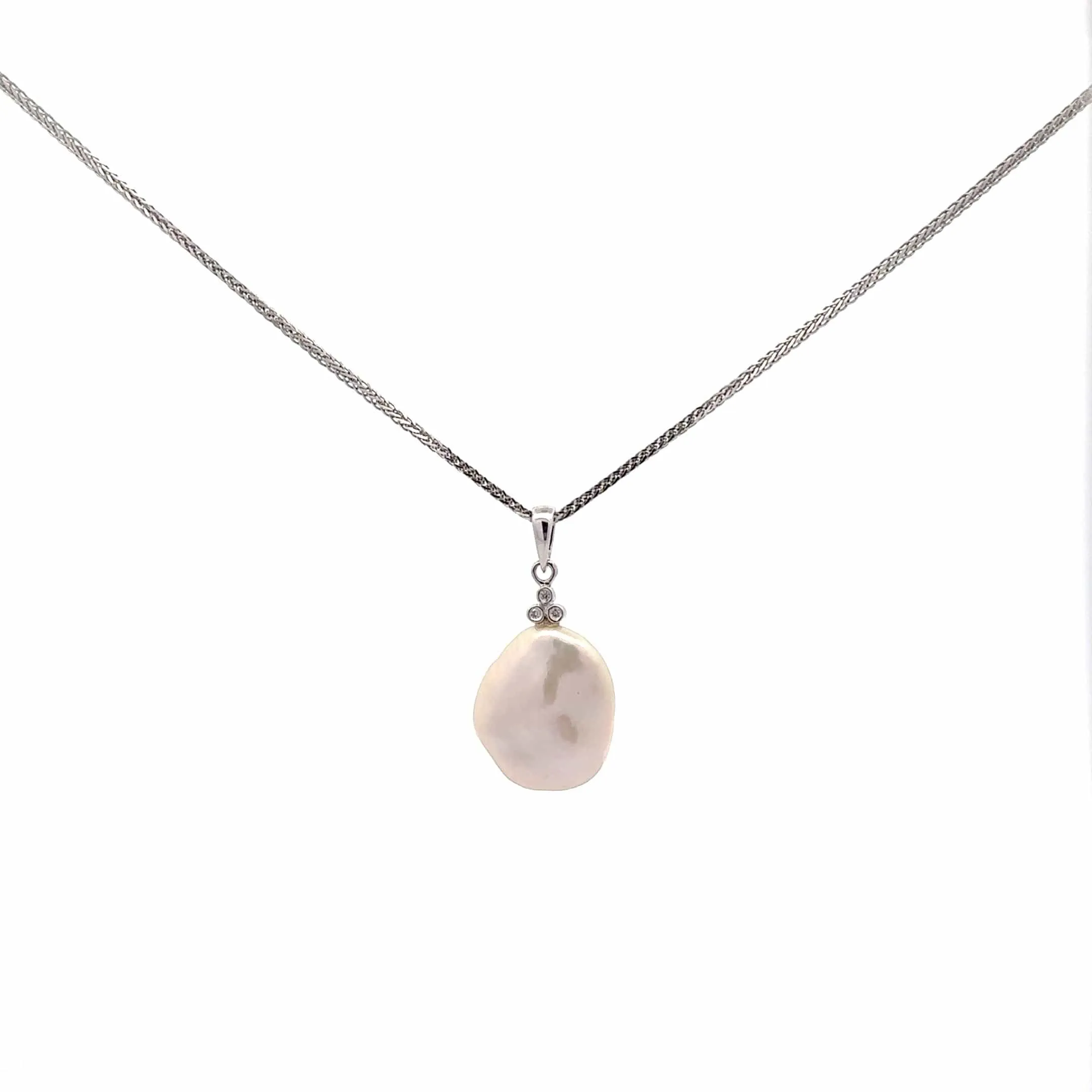 Baikalla 14k White GoldPearl Pendant Necklace With Diamonds