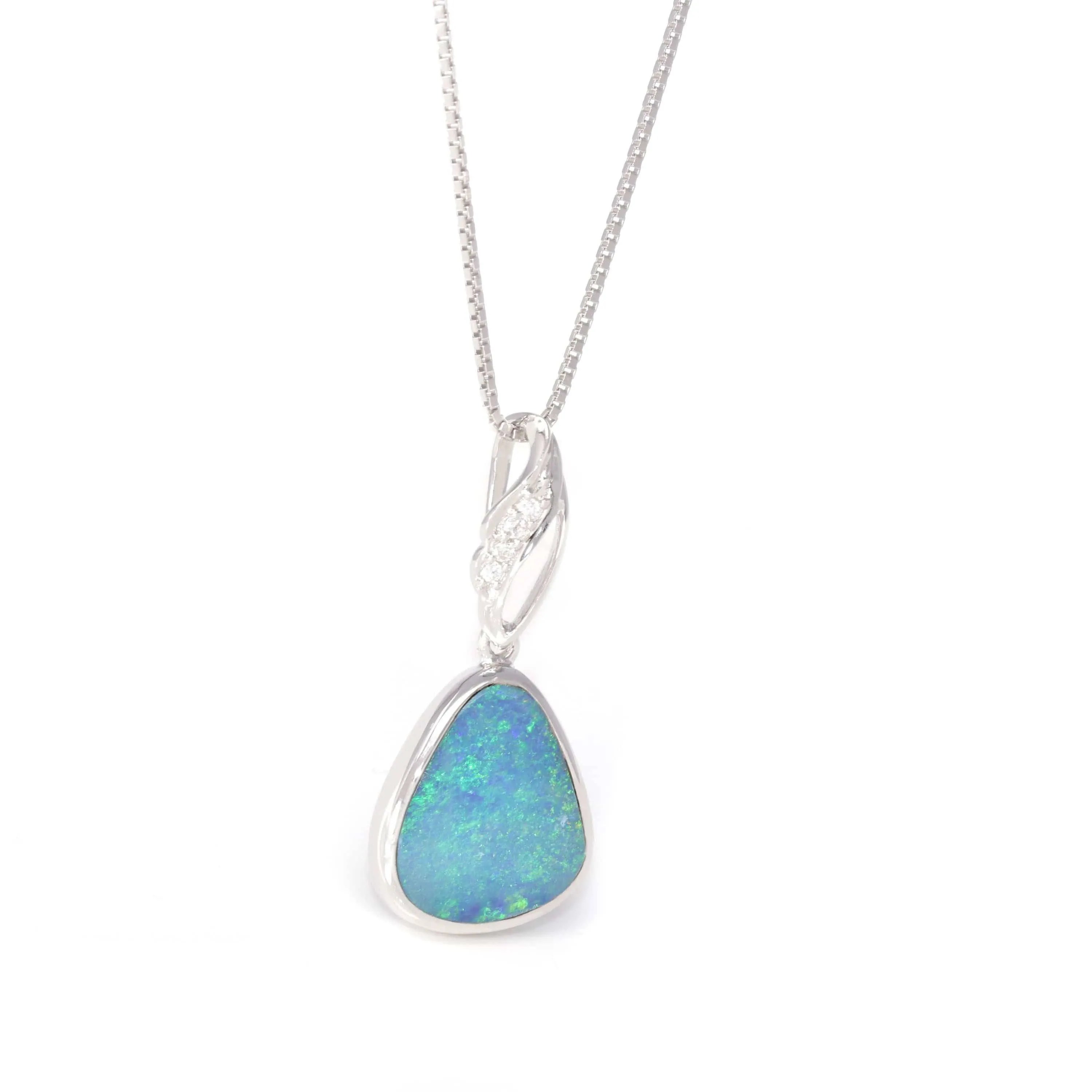 Baikalla™ Sterling Silver Freeform Australian Light Blue Natural Opal Bezel Set Necklace