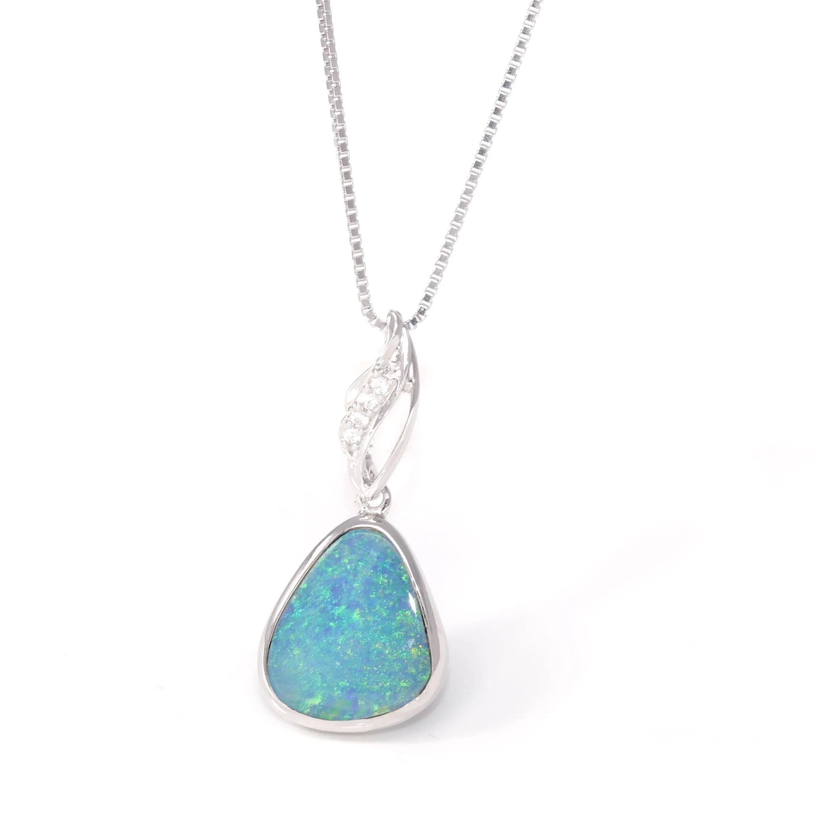 Baikalla™ Sterling Silver Freeform Australian Light Blue Natural Opal Bezel Set Necklace