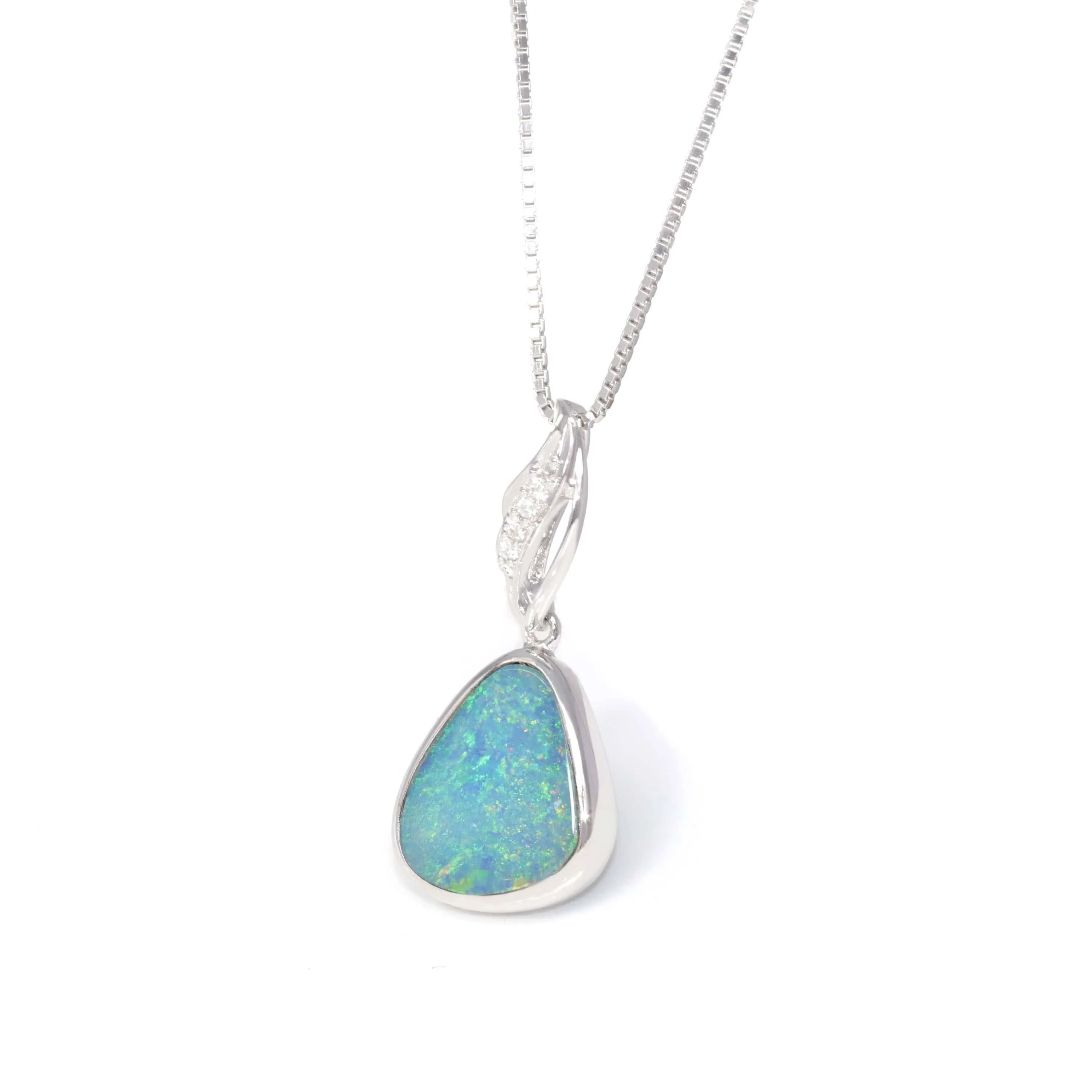 Baikalla™ Sterling Silver Freeform Australian Light Blue Natural Opal Bezel Set Necklace