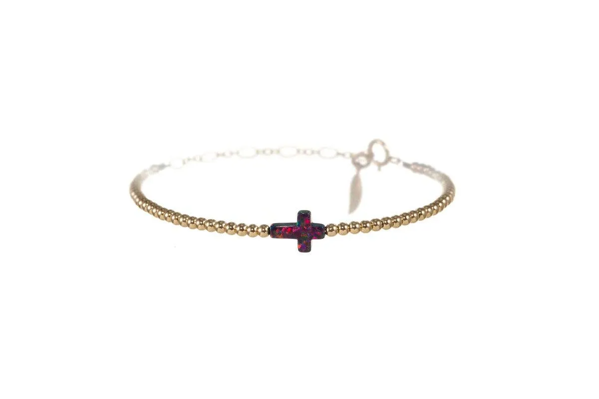 bara boheme - CROSS OPAL BRACELET: BUBBLE GUM / 14K Gold Filled / Stretchy 6.5"