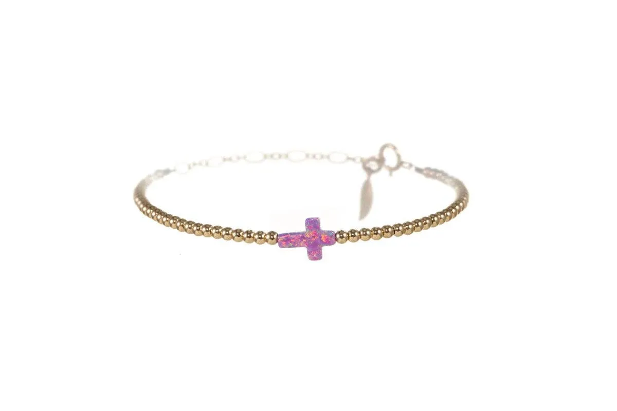 bara boheme - CROSS OPAL BRACELET: BUBBLE GUM / 14K Gold Filled / Stretchy 6.5"