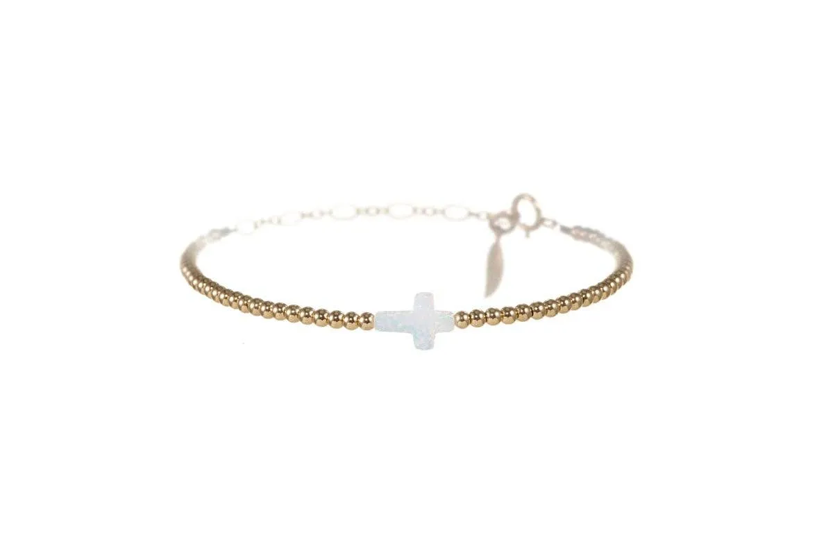 bara boheme - CROSS OPAL BRACELET: BUBBLE GUM / 14K Gold Filled / Stretchy 6.5"