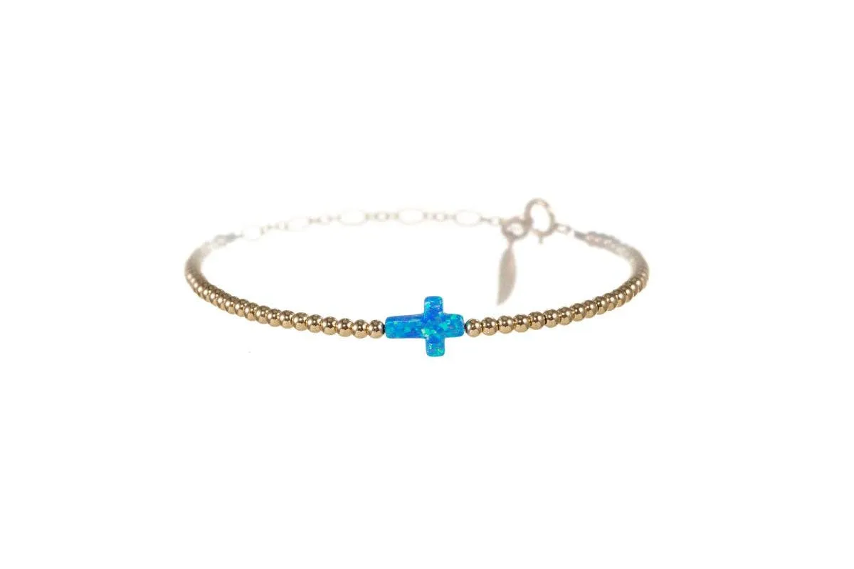 bara boheme - CROSS OPAL BRACELET: BUBBLE GUM / 14K Gold Filled / Stretchy 6.5"