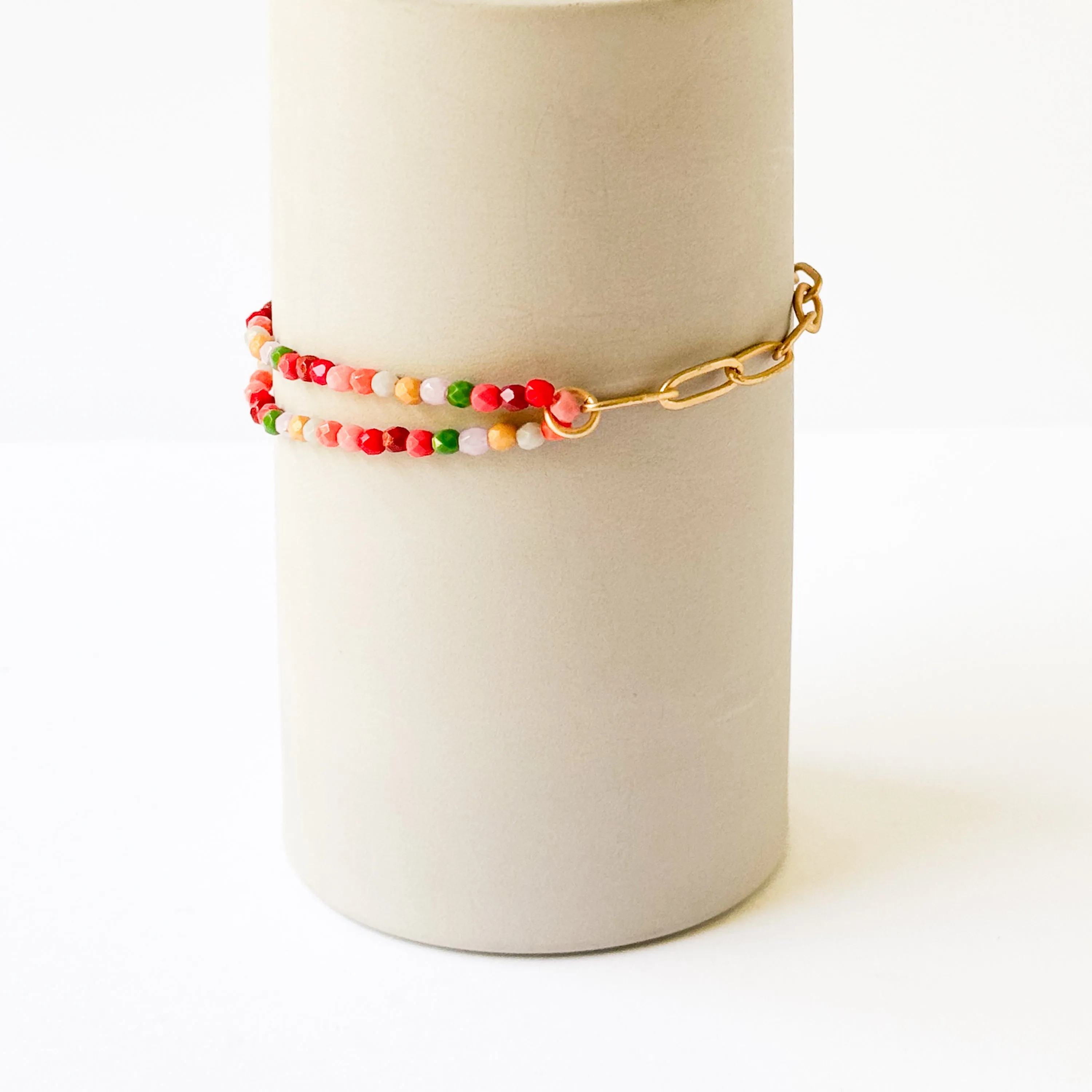 Bead And Gold Paperclip Chain Bracelet